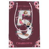 Big 5th Birthday Girl Foto Collage Pink Flower Medium Cadeauzakje (Voorkant)