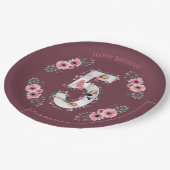 Big 5th Birthday Girl Foto Collage Pink Flower Papieren Bordje (Gekanteld)