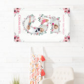 Big 5th Birthday Girl Foto Collage Pink Flower Spandoek (Insitu)