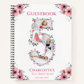 Big 5th Birthday Girl Foto roze flower Guest Book Notitieboek (Voorkant)