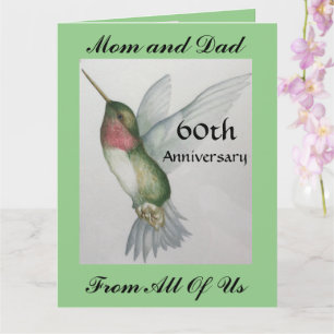 BIG 60th Ma and Dad Happy Jubileum Hummingbird Kaart