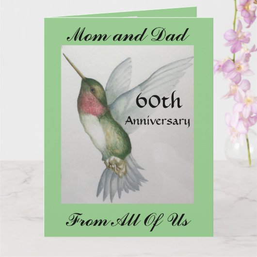 BIG 60th Mama En Papa Happy Jubileum Hummingbird Kaart (Orchidee)