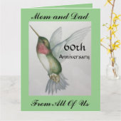 BIG 60th Mama En Papa Happy Jubileum Hummingbird Kaart (Gele Bloem)