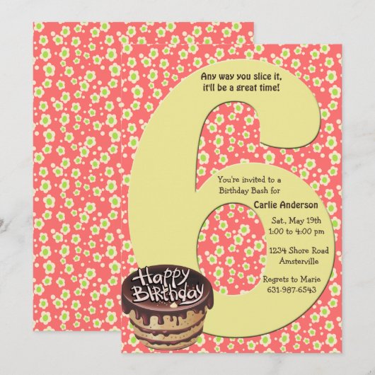 Big 6 Birthday Party Invitation Kaart (Voorkant / Achterkant)