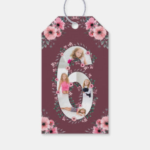 Big 6th Birthday Girl Foto Collage Pink Flower Cadeaulabel