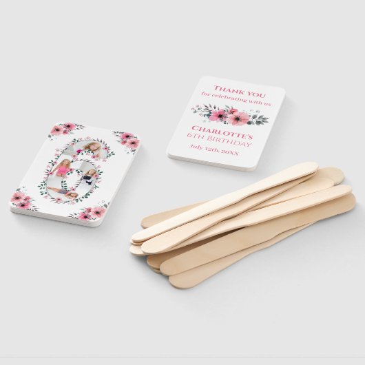 Big 6th Birthday Girl Foto Collage Pink Flower Handwaaier (Niet-gemonteerd)