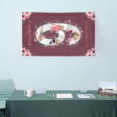 Big 6th Birthday Girl Foto Collage Pink Flower Spandoek (Beurs)