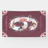 Big 6th Birthday Girl Foto Collage Pink Flower Spandoek (Horizontaal)
