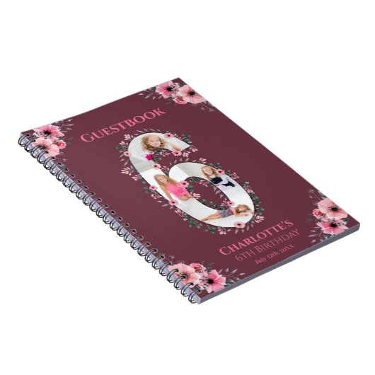 Big 6th Birthday Girl Foto roze flower Guest Book Notitieboek (Rechterzijde)
