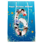 Big 6th Birthday Photo Collage under Zee Medium Cadeauzakje (Achterkant)