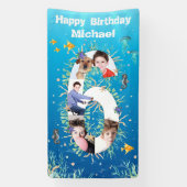 Big 6th Birthday under the Zee Photo Collage Spandoek (Verticaal)