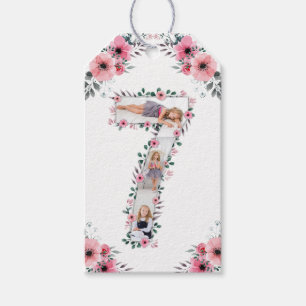 Big 7th Birthday Girl Foto Collage Pink Flower Cadeaulabel