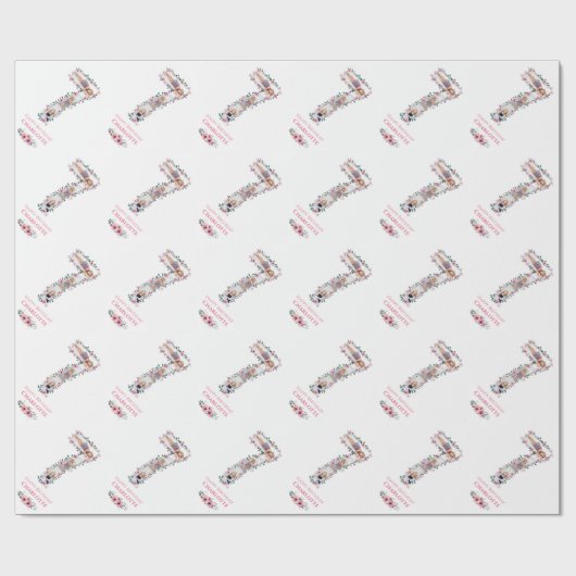 Big 7th Birthday Girl Foto Collage Pink Flower Cadeaupapier (Vlak)