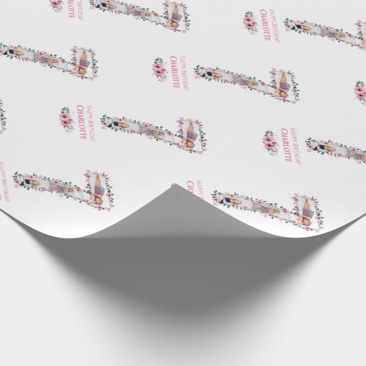 Big 7th Birthday Girl Foto Collage Pink Flower Cadeaupapier (Hoek)