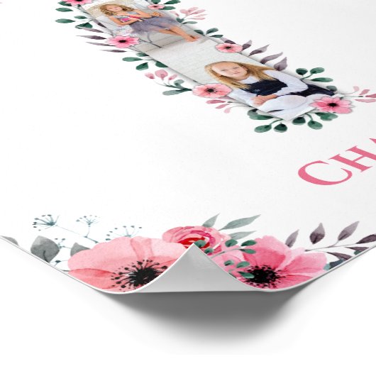 Big 7th Birthday Girl Foto Collage Pink Flower Poster (Hoek)
