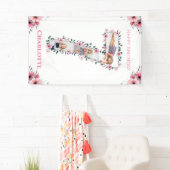 Big 7th Birthday Girl Foto Collage Pink Flower Spandoek (Insitu)