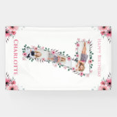 Big 7th Birthday Girl Foto Collage Pink Flower Spandoek (Horizontaal)