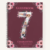 Big 7th Birthday Girl Foto roze flower Guest Book Notitieboek (Voorkant)