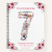 Big 7th Birthday Girl Foto roze flower Guest Book Notitieboek (Voorkant)