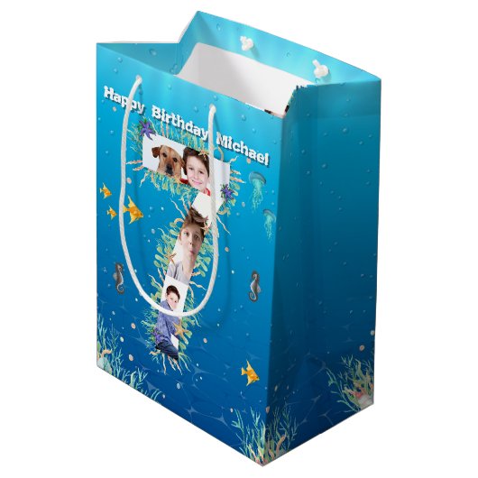 Big 7th Birthday Photo Collage under Zee Medium Cadeauzakje (Achterkant Gekanteld)