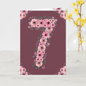 Big 7th Birthday Pink Flowers Green Foliage Girl Kaart (Gele Bloem)