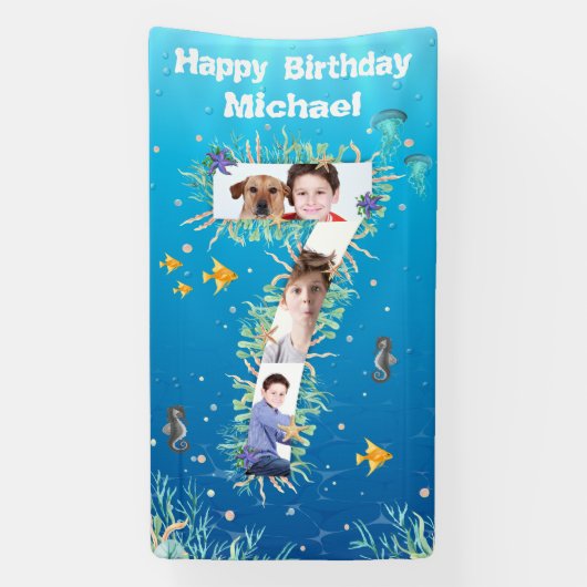 Big 7th Birthday under the Zee Photo Collage Spandoek (Verticaal)