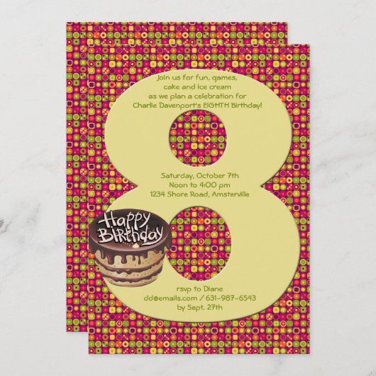 Big 8 Birthday Party Invitation Kaart (Voorkant / Achterkant)