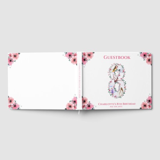 Big 8th Birthday Foto Collage Bloemenmeisje White Gastenboek (Volledig)