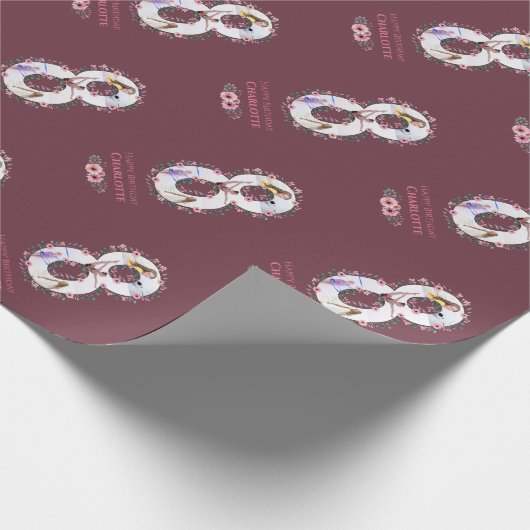 Big 8th Birthday Girl Foto Collage Pink Flower Cadeaupapier (Hoek)