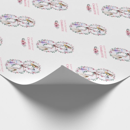 Big 8th Birthday Girl Foto Collage Pink Flower Cadeaupapier (Hoek)