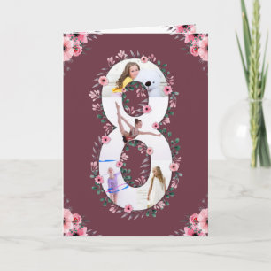 Big 8th Birthday Girl Foto Collage Pink Flower Kaart
