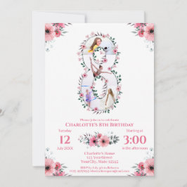 Big 8th Birthday Girl Foto Collage Pink Flower Kaart