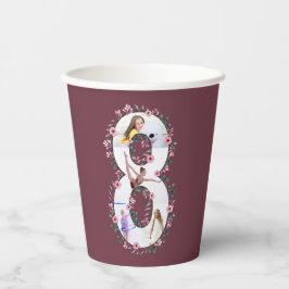 Big 8th Birthday Girl Foto Collage Pink Flower Papieren Bekers