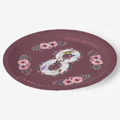 Big 8th Birthday Girl Foto Collage Pink Flower Papieren Bordje (Gekanteld)