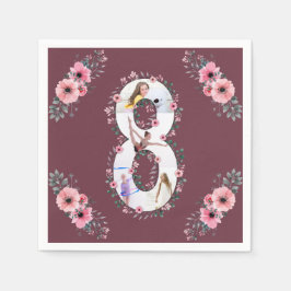 Big 8th Birthday Girl Foto Collage Pink Flower Servet