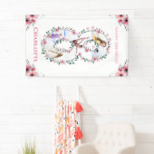 Big 8th Birthday Girl Foto Collage Pink Flower Spandoek (Insitu)