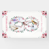 Big 8th Birthday Girl Foto Collage Pink Flower Spandoek (Horizontaal)