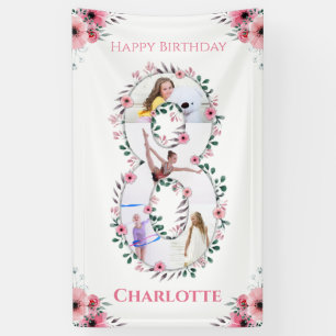 Big 8th Birthday Girl Foto Collage Pink Flower Spandoek