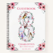 Big 8th Birthday Girl Foto roze flower Guest Book Notitieboek (Voorkant)