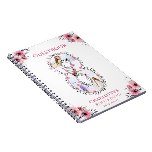 Big 8th Birthday Girl Foto roze flower Guest Book Notitieboek (Rechterzijde)