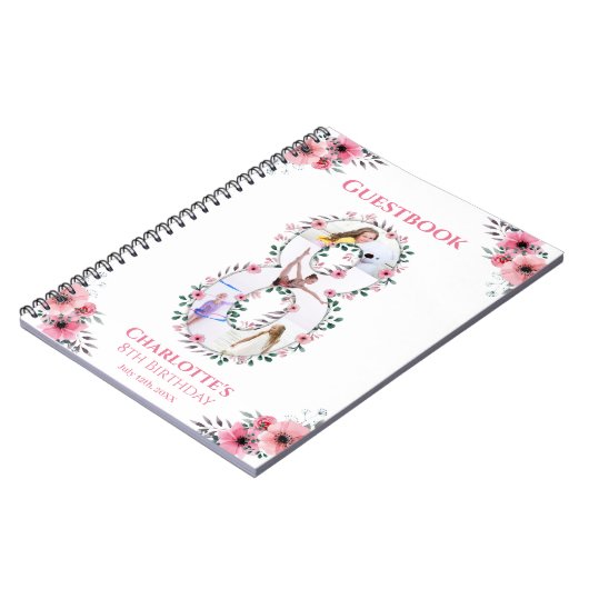 Big 8th Birthday Girl Foto roze flower Guest Book Notitieboek (Linkerzijde)