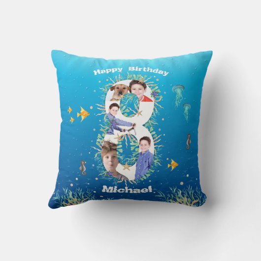 Big 8th Birthday Photo Collage under the Zee Kussen (Achterkant)