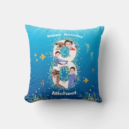 Big 8th Birthday Photo Collage under the Zee Kussen (Voorkant)