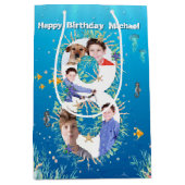 Big 8th Birthday Photo Collage under the Zee Medium Cadeauzakje (Voorkant)