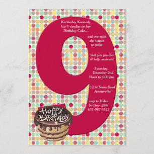 Big 9 Birthday Party Invitation Kaart