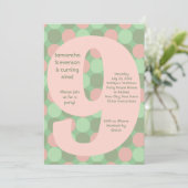 Big 9 Birthday Party Invitations, Pink and Green Kaart (Staand voorkant)