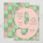 Big 9 Birthday Party Invitations, Pink and Green Kaart (Voorkant / Achterkant)