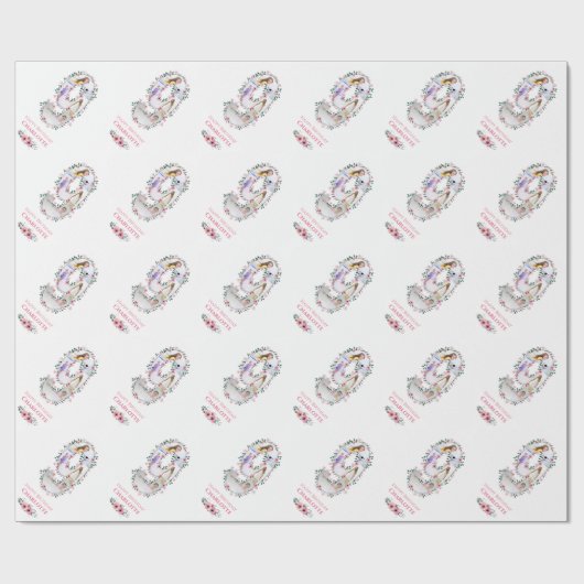 Big 9th Birthday Girl Foto Collage Pink Flower Cadeaupapier (Vlak)