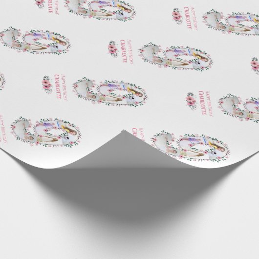 Big 9th Birthday Girl Foto Collage Pink Flower Cadeaupapier (Hoek)