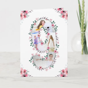 Big 9th Birthday Girl Foto Collage Pink Flower Kaart